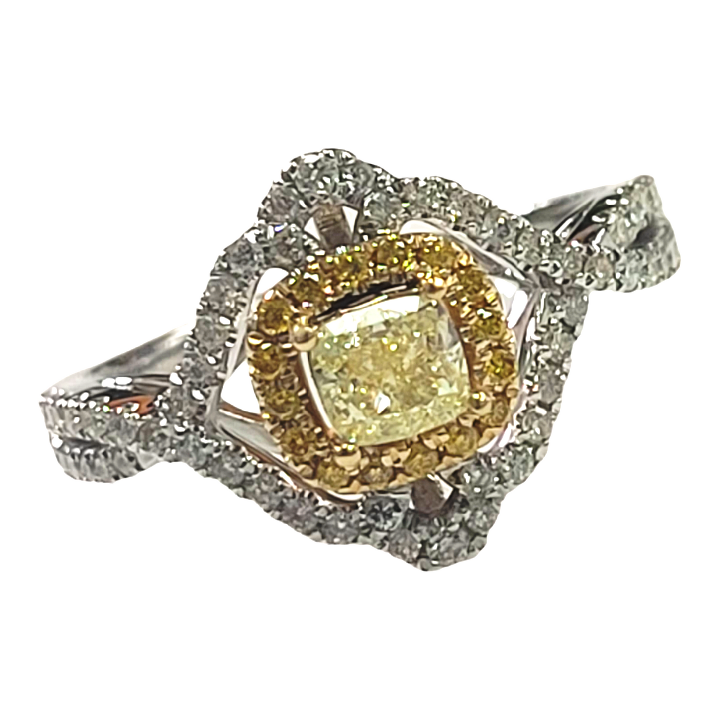 Two Tone Freeform Yellow Diamond Ring