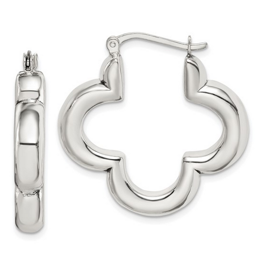 White Silver Quatrefoil Hoops