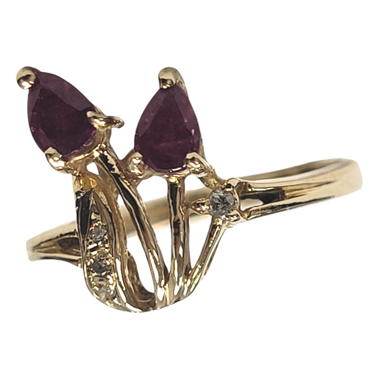 Yellow Gold Pear Ruby Floral Ring