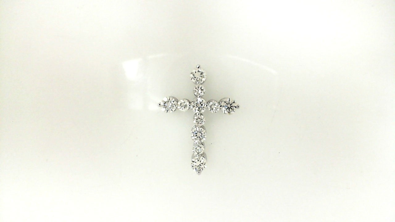 14K White Gold Round Diamond Cross Pendant