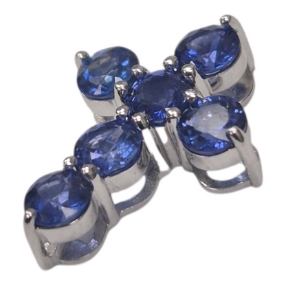 White Gold Round Sapphire Cross Pendant
