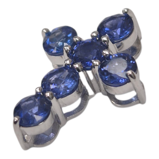 White Gold Round Sapphire Cross Pendant