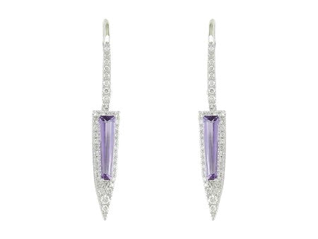 Art Deco Triangular Diamond and Amethyst Earrings