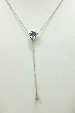 White Gold Pear Aqua Flat Cable Necklace