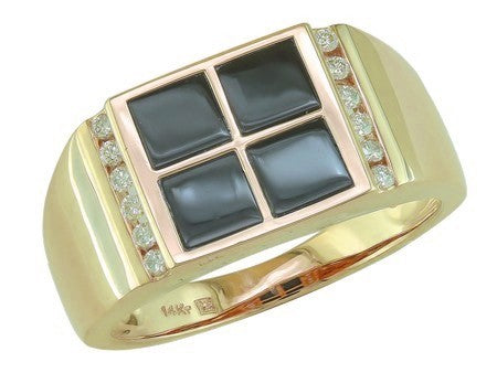 Yellow Gold Square Black Agate and Diamond Ring