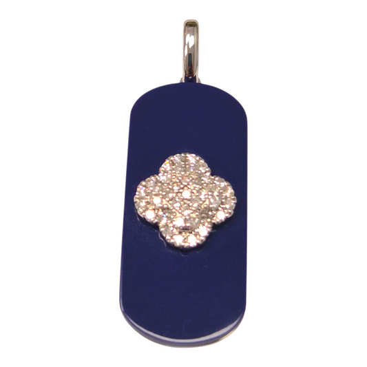 White Gold Cushion Lapis Inlay Medallion Pendant