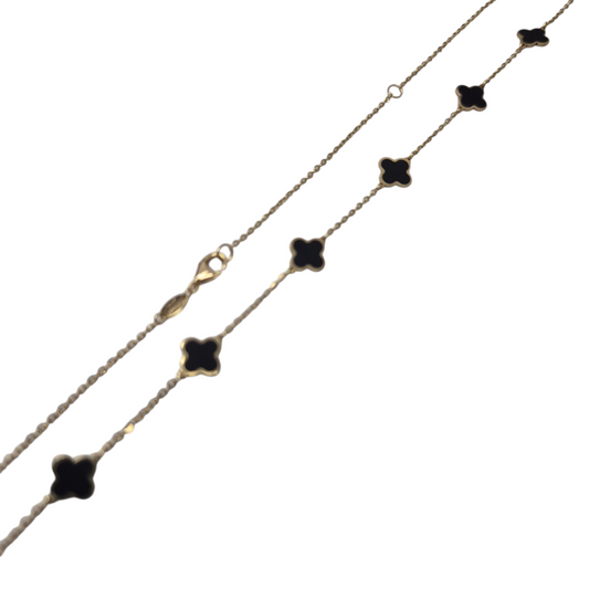 Yellow Gold Black Clover Necklace