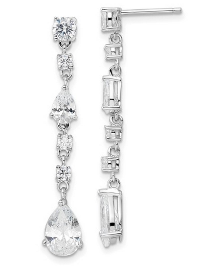 Rhodium-Plated Silver Cz Teardrop Dangle Earrings