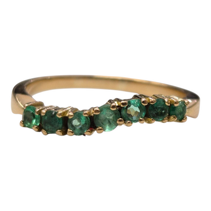Yellow Gold Round Emerald Curved Band Ring