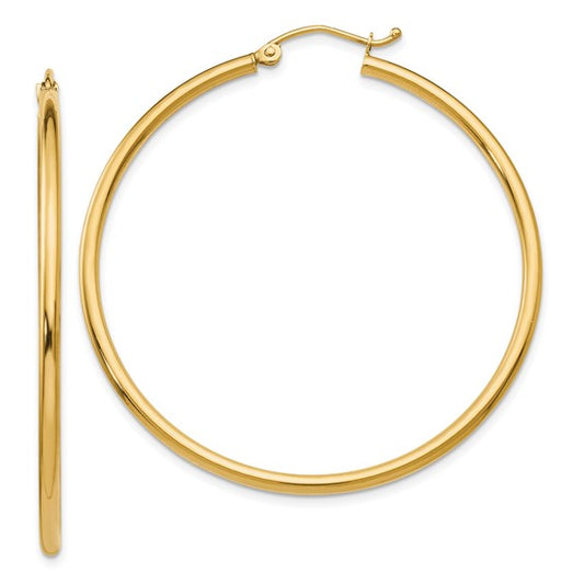 Yellow Gold 2mm Tube Hoop Earrings