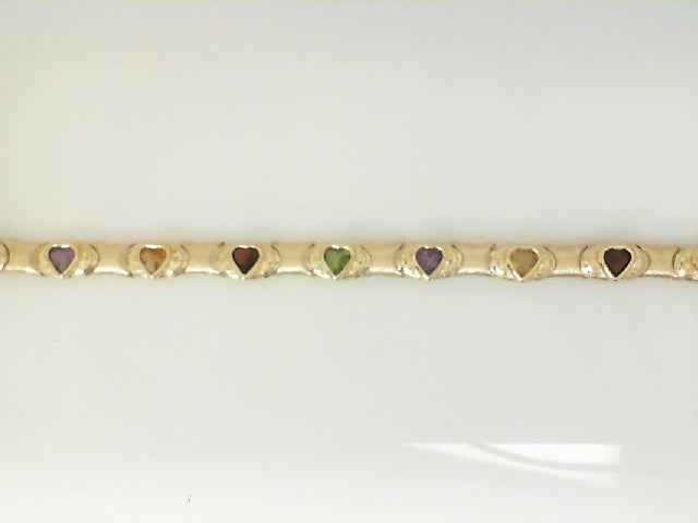 Vintage Yellow Gold Multicolor Quartz Hearts Bracelet