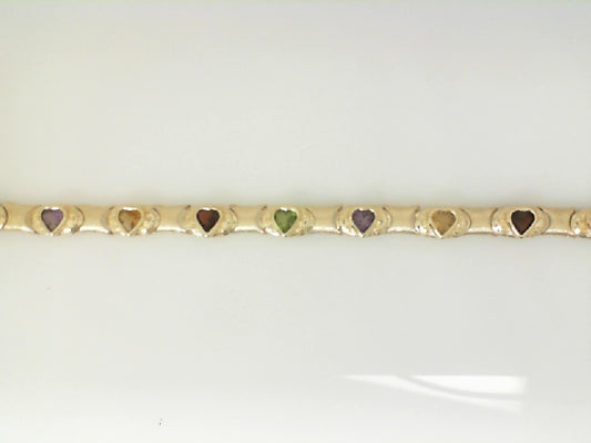 Vintage Yellow Gold Multicolor Quartz Hearts Bracelet