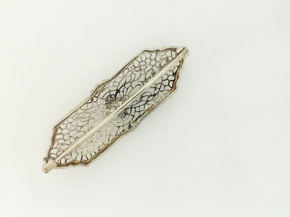 Vintage White Gold Diamond Filigree Pin