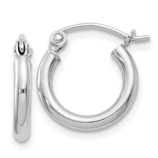 White Rhodium-Plated Silver Round Hoops