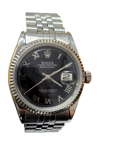 White Stainless Steel Rolex Datejust with Black Dial and Jubilee Bracelet
