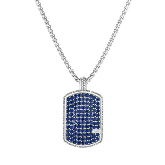 White Sterling Silver Sapphire Pave Necklace