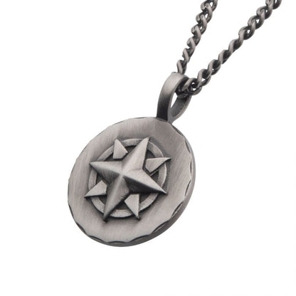 Gun Metal Plated Compass Medallion Pendant