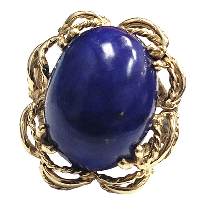 Vintage Yellow Gold Cabochon Lapis Cocktail Ring