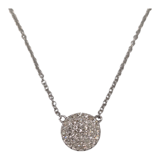 White Gold Pave Diamond Circle Necklace
