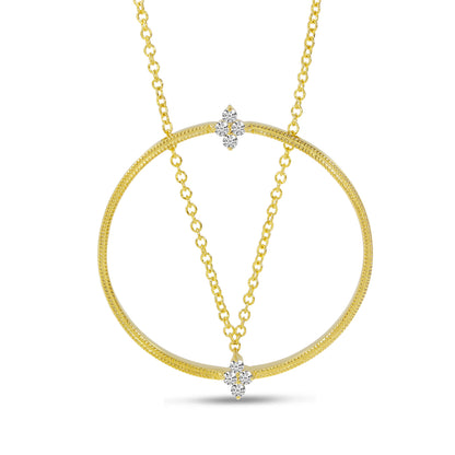 Yellow Gold Milgrain Diamond Circle Necklace