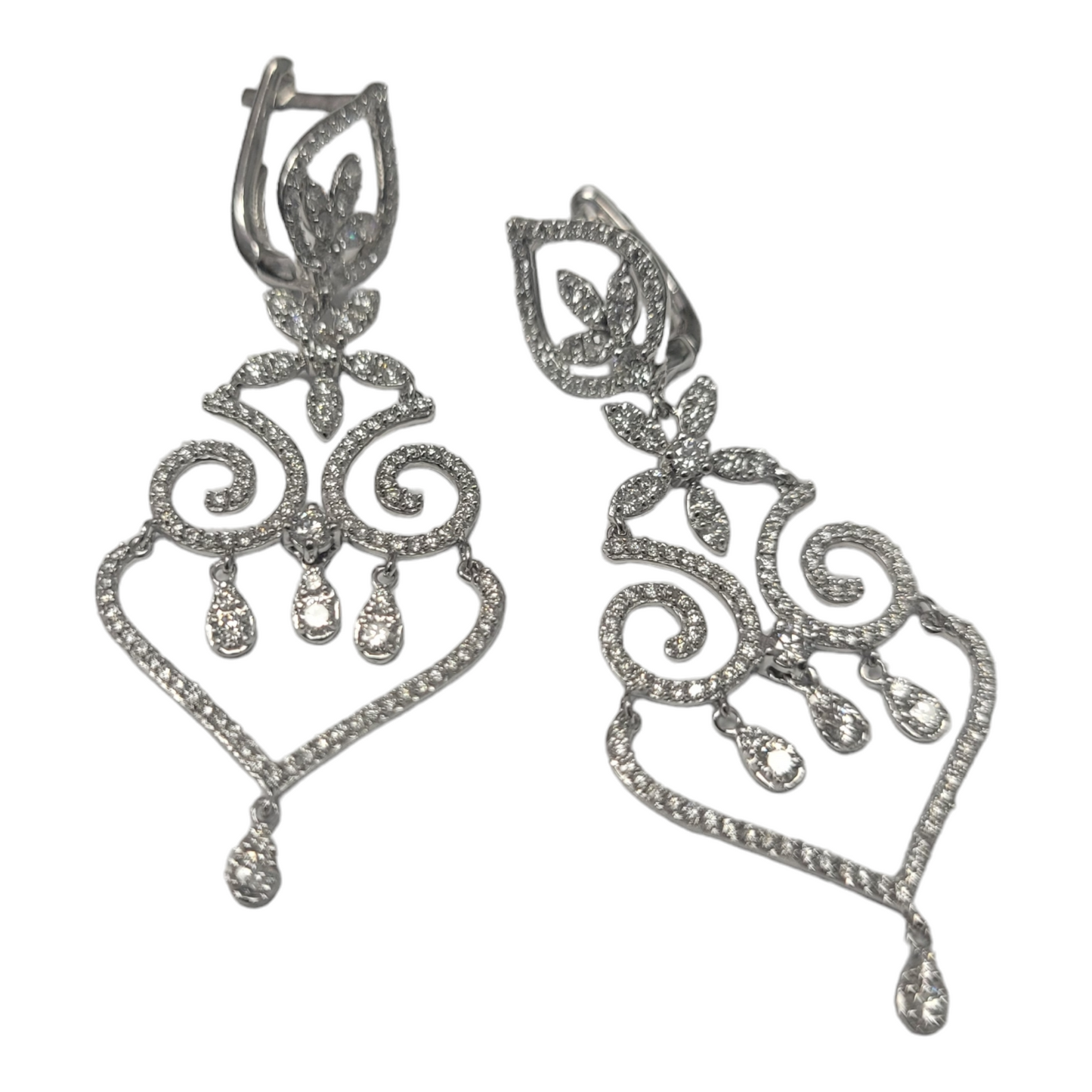 White Gold Round Diamond Chandelier Earrings