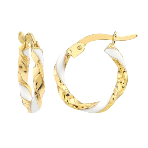 Yellow Gold Small Twist Enameled Hoop Earrings