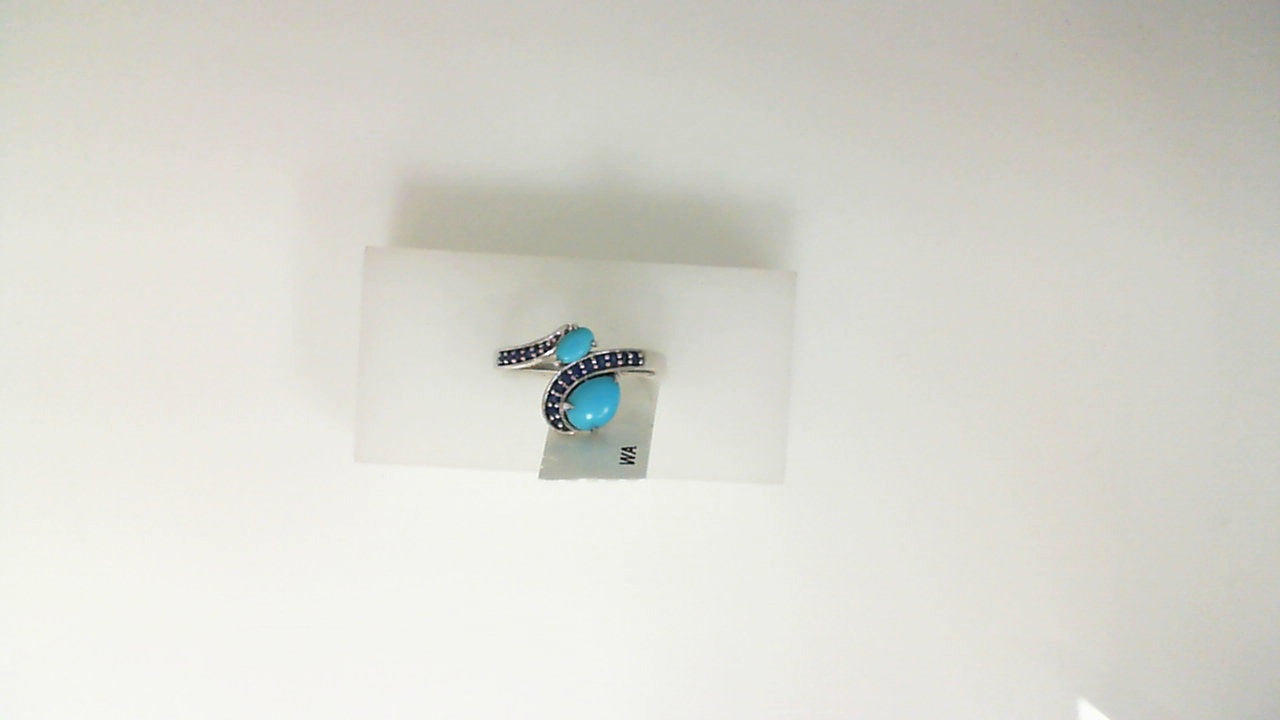 White Gold Turquoise and Sapphire Bypass Ring