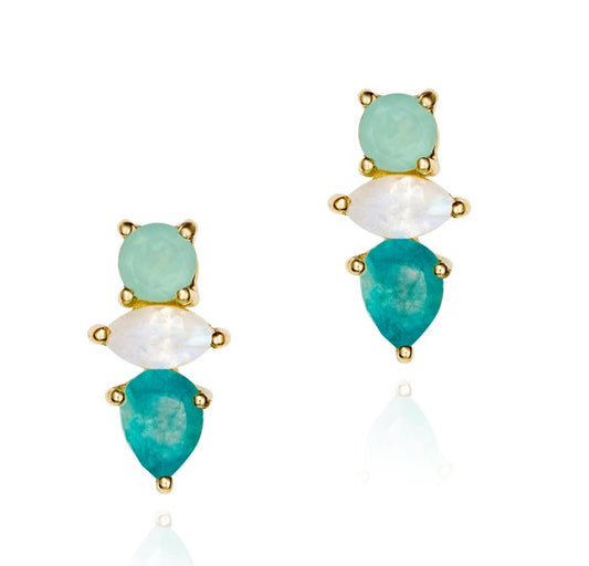 Gold-Plated Silver Chalcedony and Moonstone Bella Earrings
