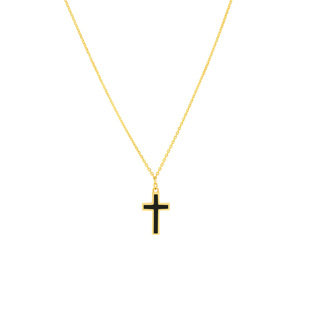 Black Enameled Cross with Chain