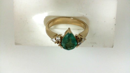 Yellow Gold Pear Emerald Ring