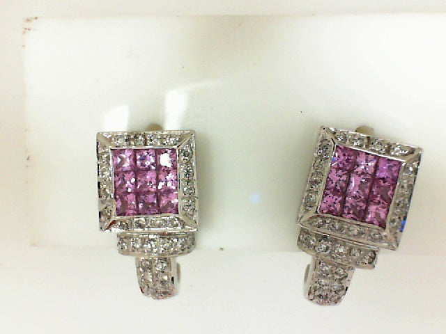 Pink Cushion Sapphire Square Earrings