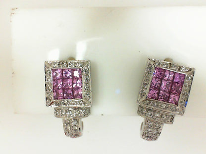 Pink Cushion Sapphire Square Earrings