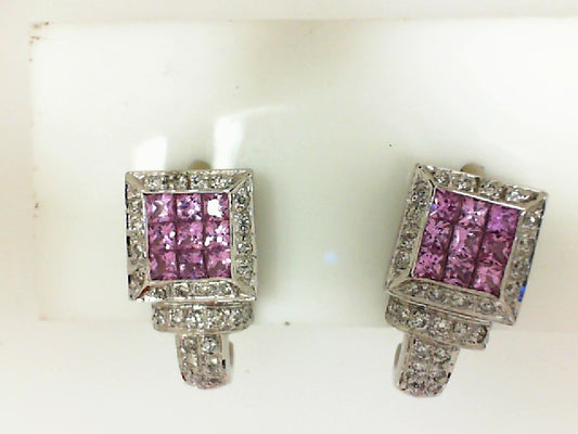Pink Cushion Sapphire Square Earrings