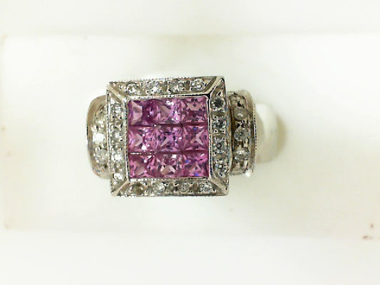 White Gold Square Cushion Sapphire Geometric Ring