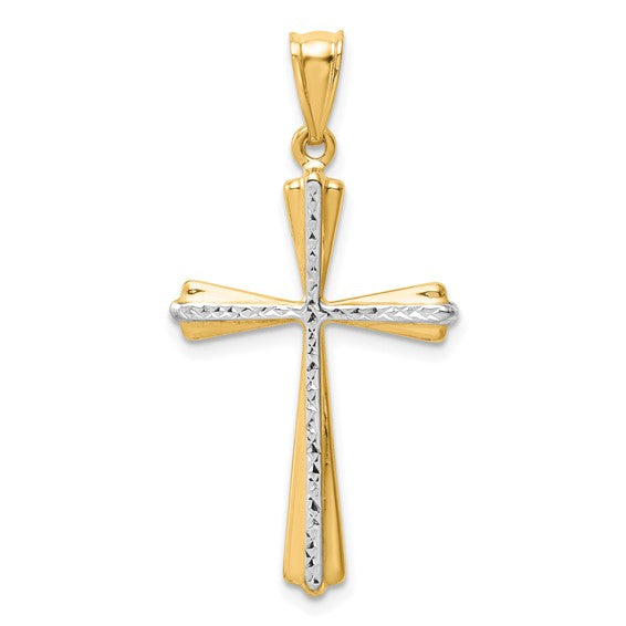 Two Tone Diamond Cut Cross Charm