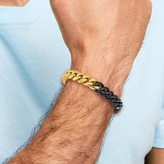 Black and Yellow Stainless Steel Curb Link Bracelet