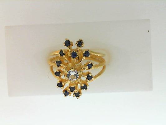 Yellow Gold Round Sapphire Cluster Ring