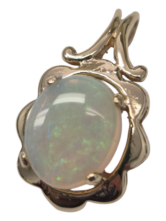 Yellow Gold White Opal Floral Pendant