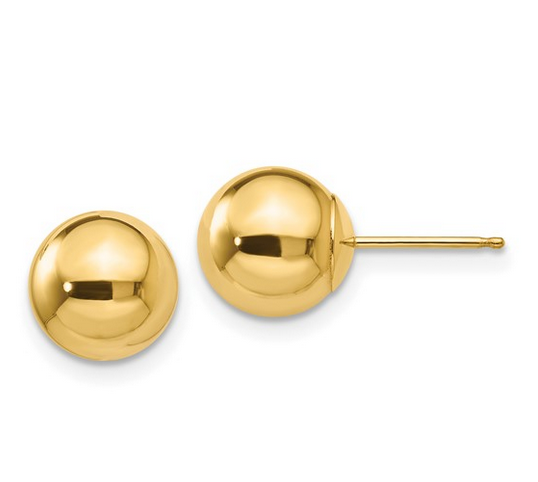 8mm Yellow Gold Ball Studs