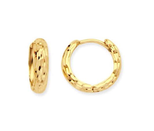 Yellow Gold Diamond Cut Huggie Earrings