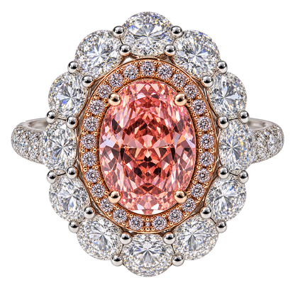 Two Tone Pink Lab Diamond Double Halo Ring