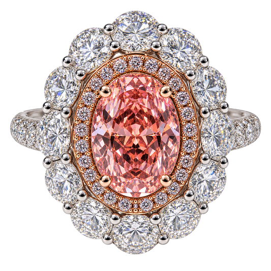 Two Tone Pink Lab Diamond Double Halo Ring
