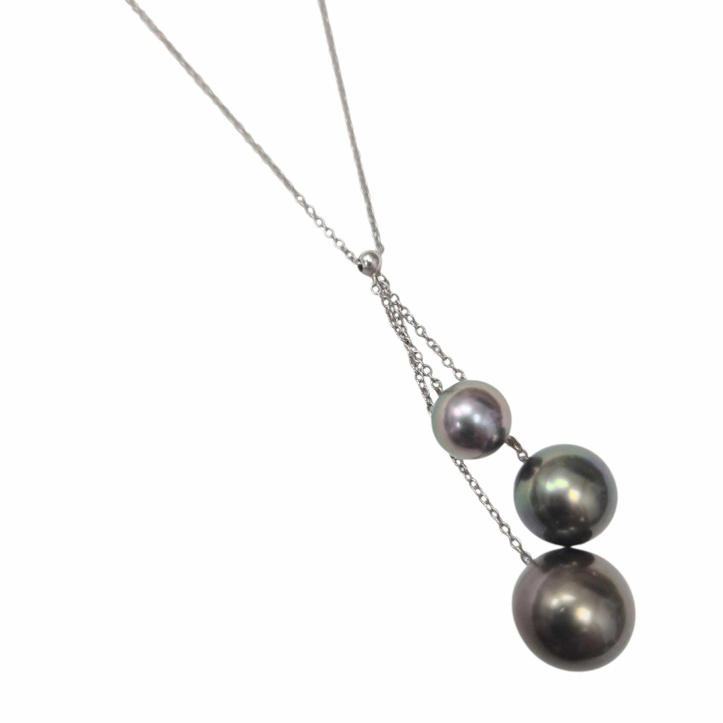 White Silver Gray Pearl Lariat Drop Necklace