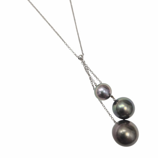 White Silver Gray Pearl Lariat Drop Necklace