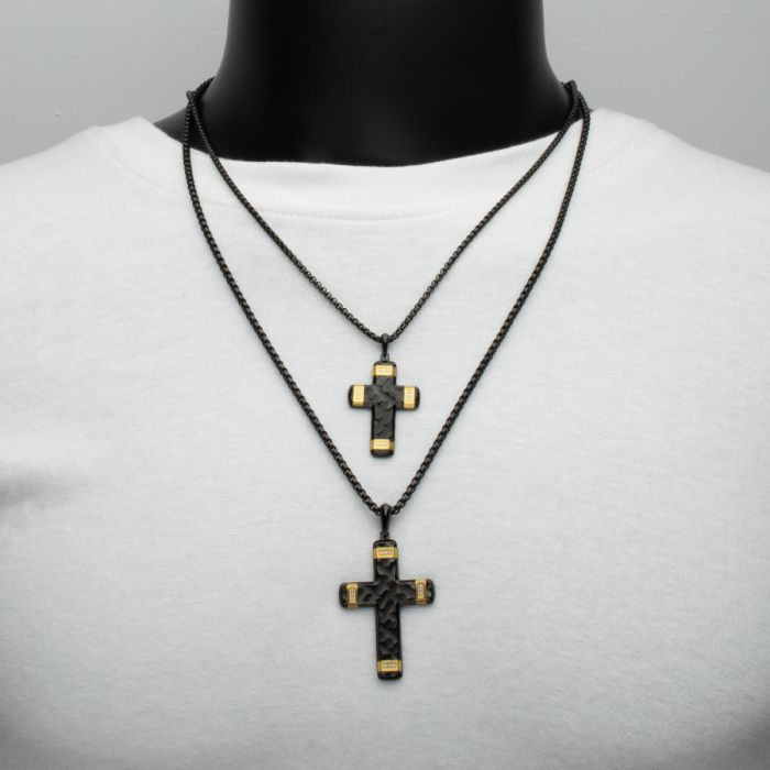 Black and Gold Stainless Steel Matte Cross Necklace
