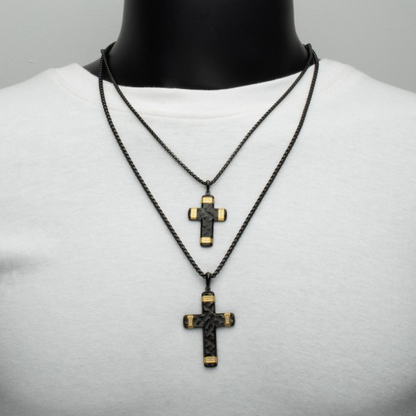 Black and Gold Stainless Steel Matte Cross Necklace