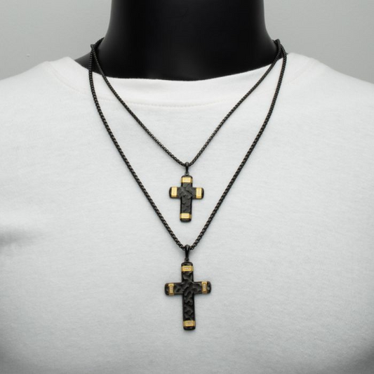 Black and Gold Stainless Steel Matte Cross Necklace