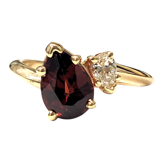 Pear Garnet and Diamond Two Stone Ring