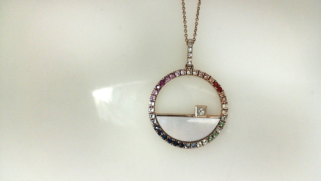 Rose Gold Rainbow Sapphire Circle Pendant