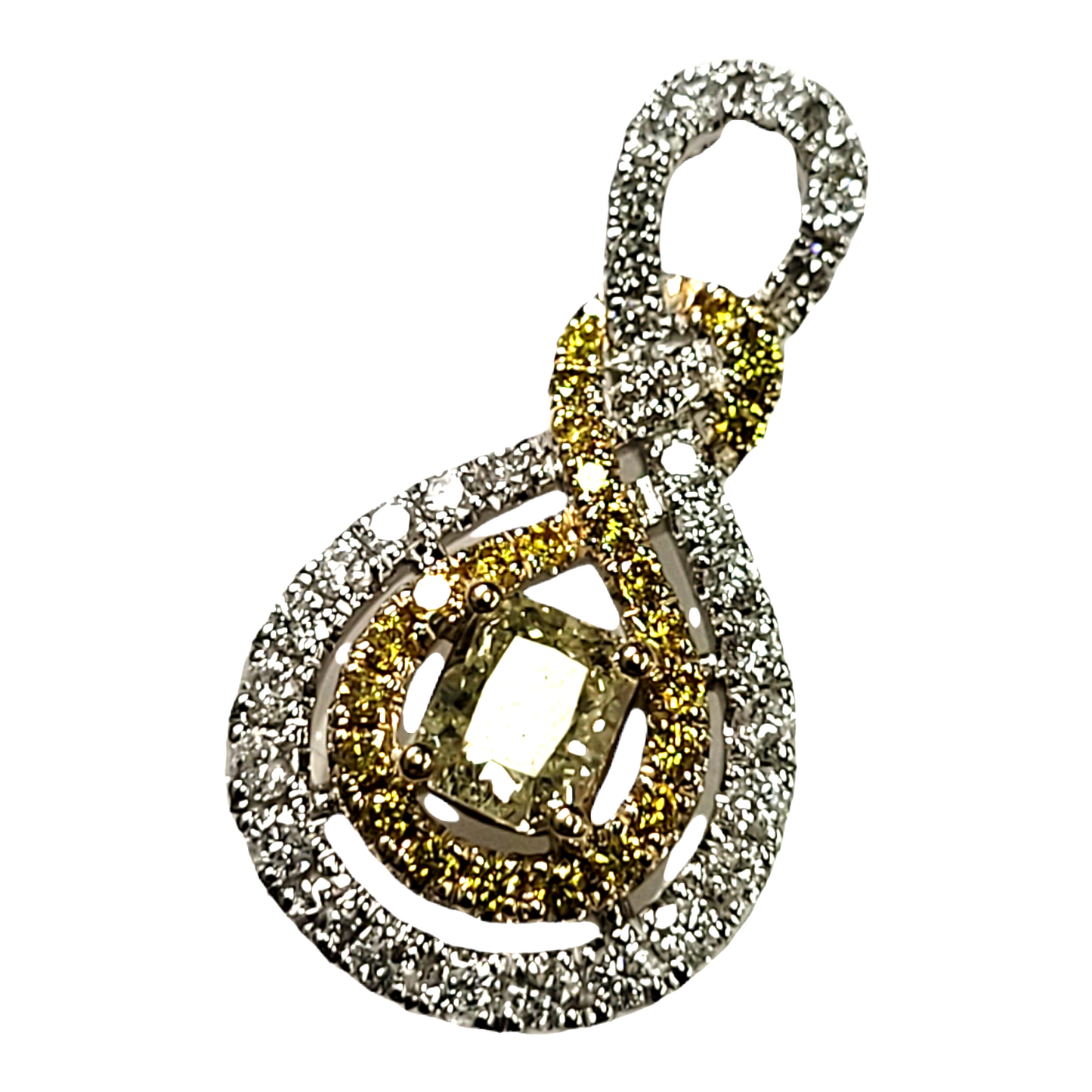 Two Tone Gold Yellow Diamond Drop Pendant